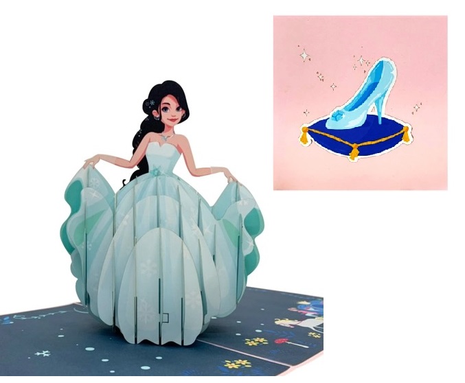 B26 -  Thiệp 3D Nàng Công Chúa Váy Xanh – Cinderella – Pop Up Card Viethands Giftshop