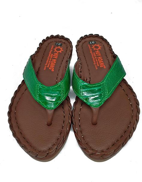 Dép nữ Huy Hoàng da đà điểu màu xanh rêu HT7409