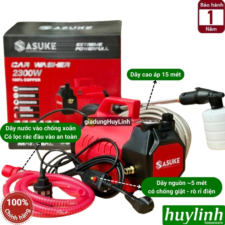 [Chống giật] Máy xịt rửa xe Chỉnh Áp Sasuke SSK-230 PLUS  - Công suất 2300W - Áp lực 150 bar - Motor lõi đồng 100%