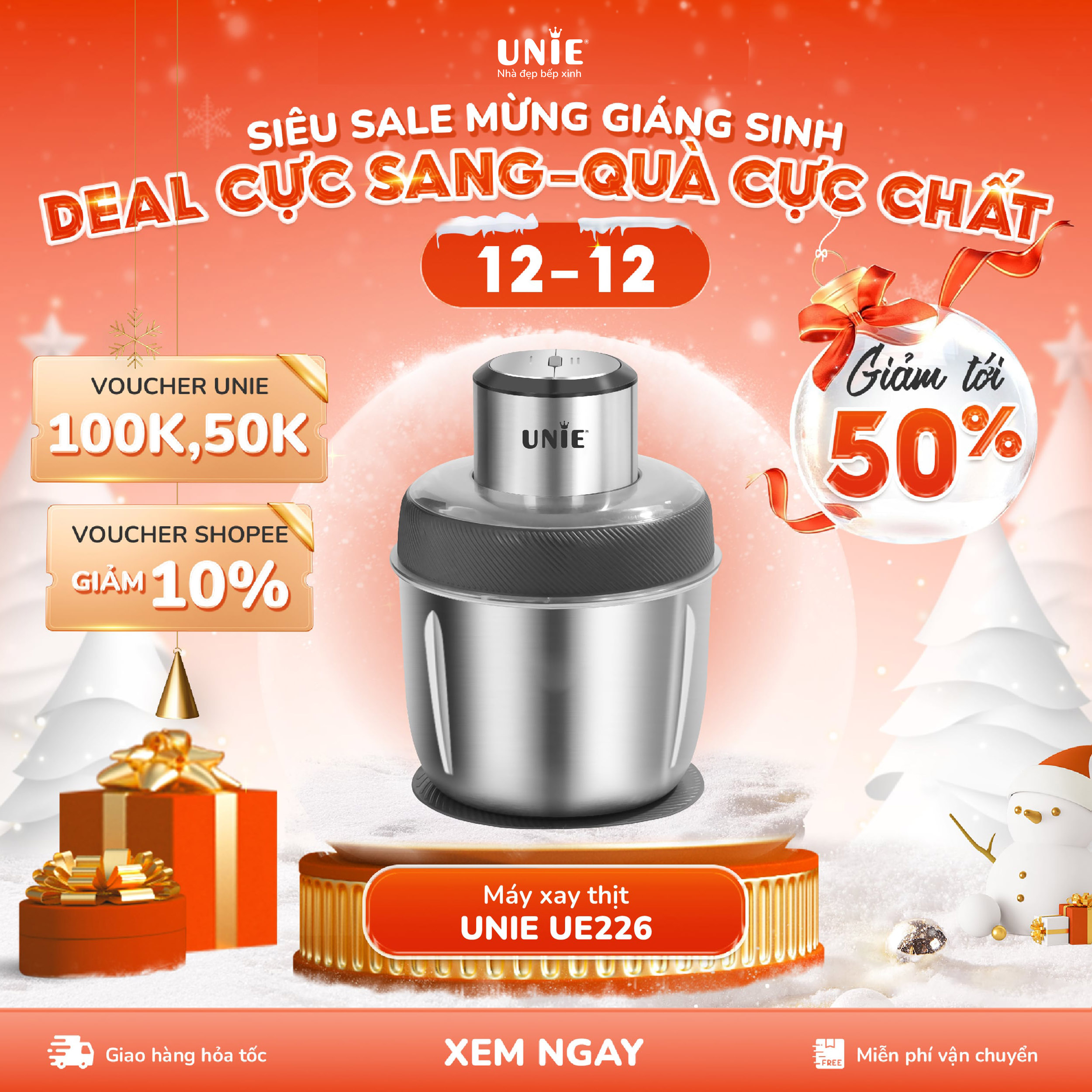 Máy Xay Thịt Unie Ue226, Dung Tích 2.5L, Thiết Kế 4 Lưỡi Dao Sắc Bén, Công Suất Mạnh 300W Bảo Hành 12 Tháng Hàng Chính Hãng