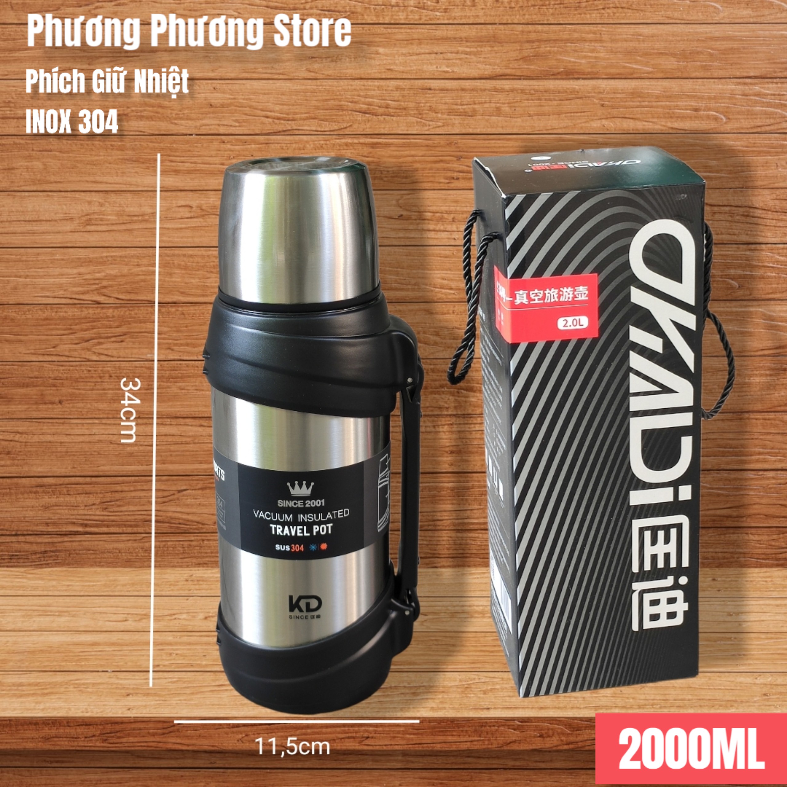 PHÍCH, BÌNH GIỮ NHIỆT GIỮ NÓNG LANH 48 H / PHÍCH, BÌNH GIỮ NHIỆT TRAVEL POT CÁCH NHIỆT 6 LỚP INOX 304 CAO CẤP DT 2.0 LÍT