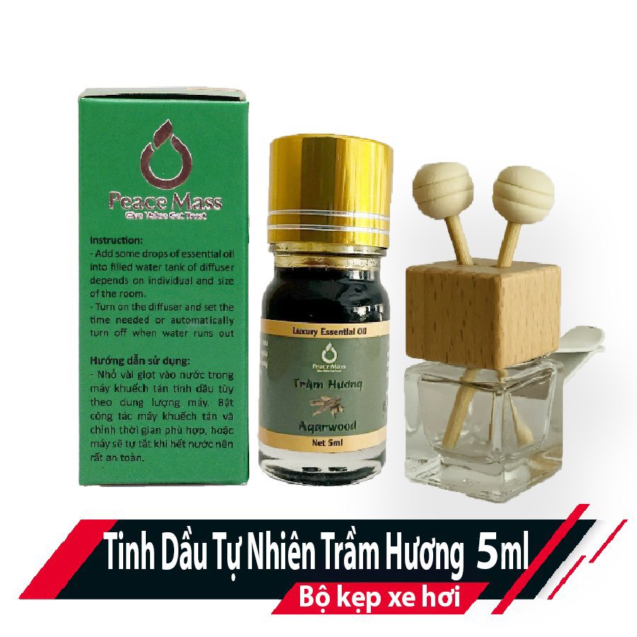 TD5ml-KX10 Combo Tinh Dầu Trầm Hương Peace Mass 5ml - Bộ Kẹp Xe Ô tô - Agarwood