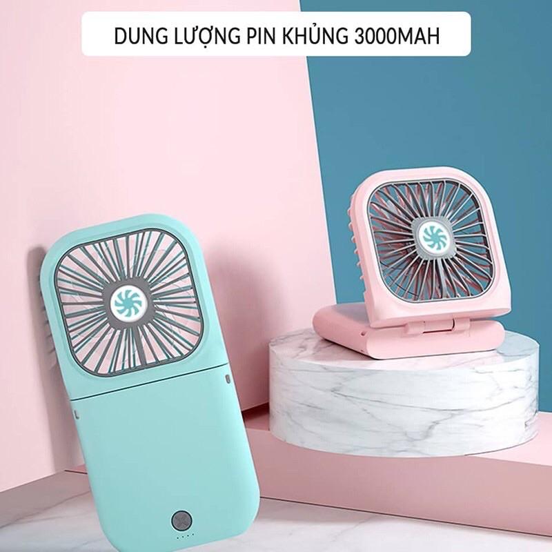 Quạt mini kiêm sạc dự phòng - Quạt mini cầm tay gấp gọn 3000mAh