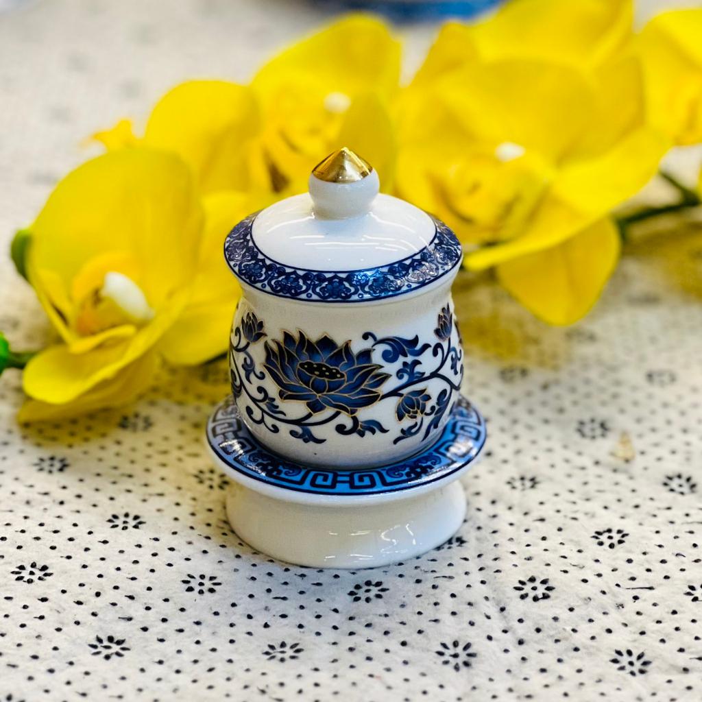 Bộ đồ thờ thần tài RỒNG VIỆT, Bộ đồ sứ men gấm Xanh cao cấp, tôn nghiêm ban thờ