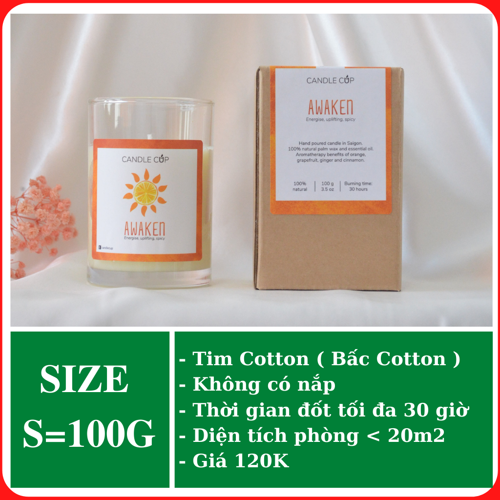 Nến thơm AGAYA CUP (Candle Cup) mùi AWAKEN - Nến thơm tinh dầu hương thiên nhiên và trái cây dịu ngọt