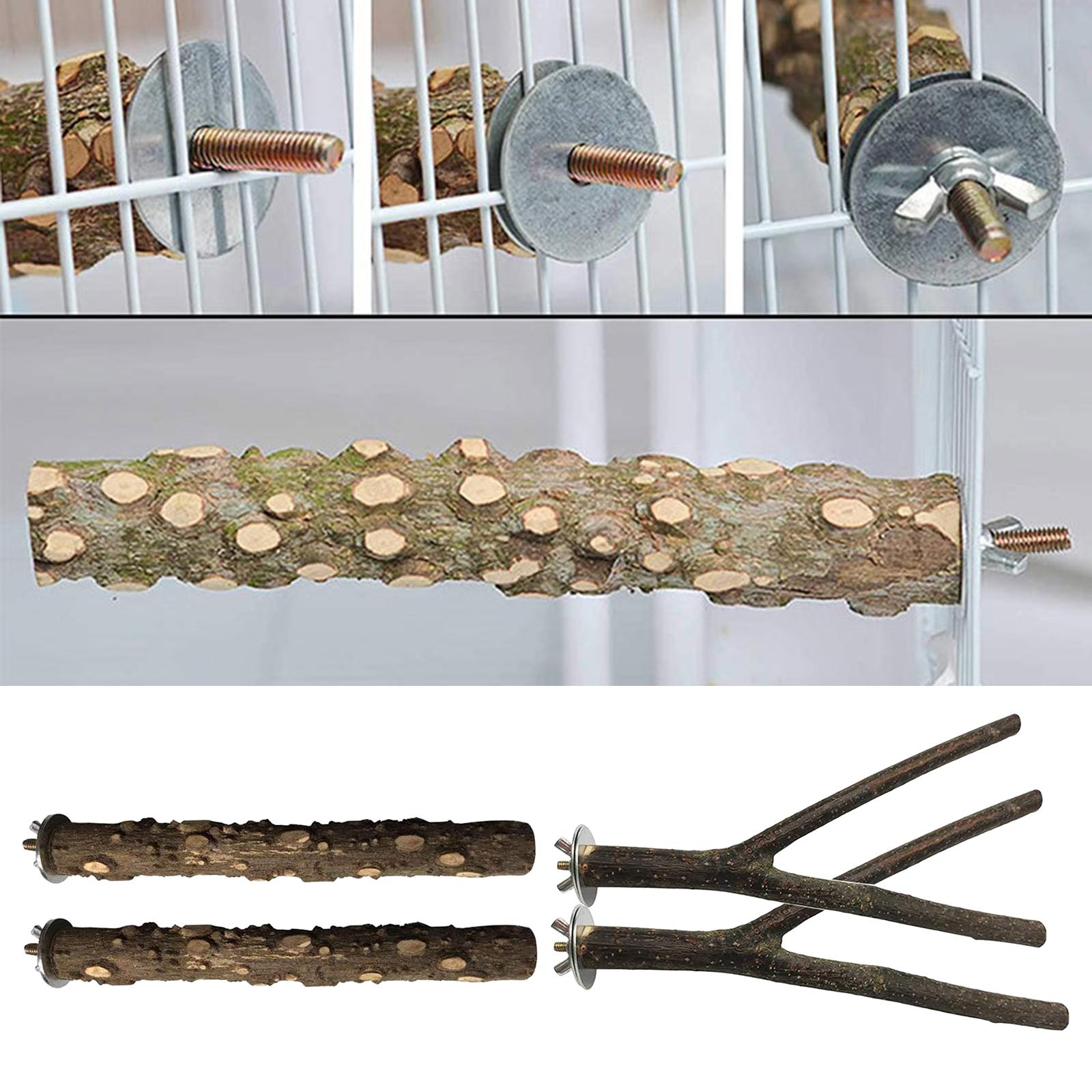 4 Pack Wooden Hanging Parrot Bird Stand Tree Branch Toys Perch Standing