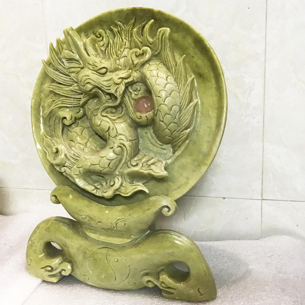Phù điêu rồng nhả ngọc đá tự nhiên 100% điêu khắc mỹ nghệ, đường kính 24 cm nặng 4.5 kg