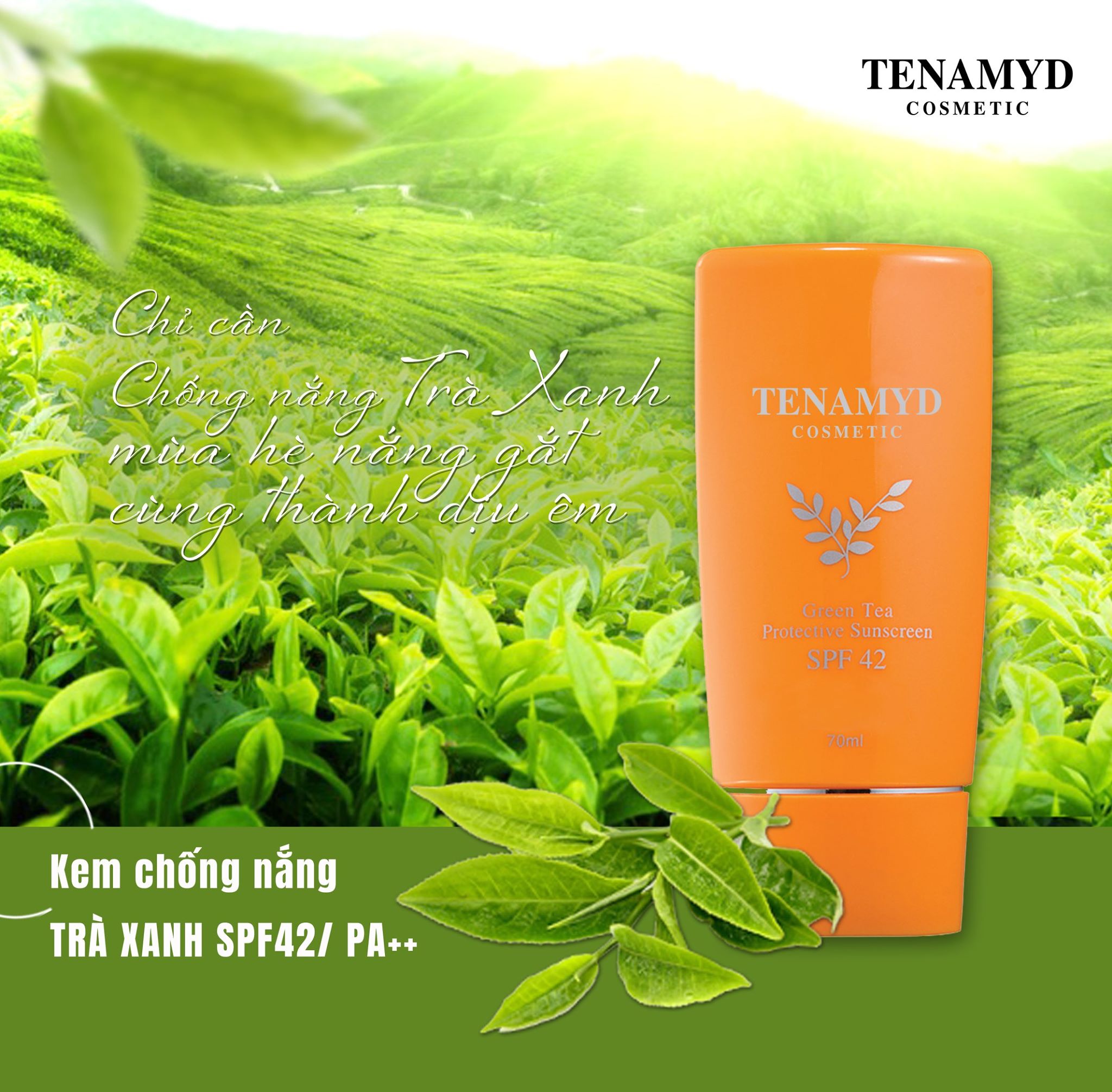 Kem chống nắng trà xanh TENAMYD Green Tea Protective Suncreem SPF42/PA++ 70ml
