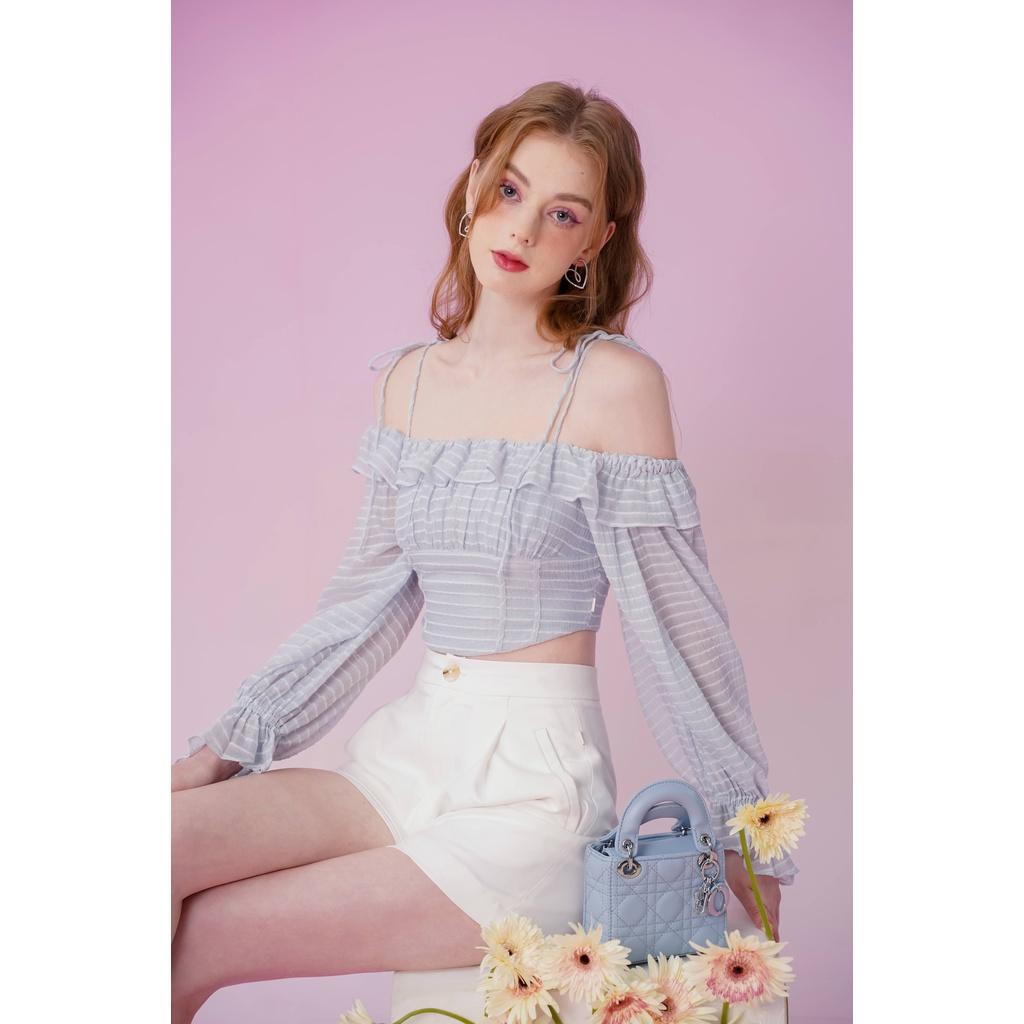 Áo kiểu nữ Méo shop hai dây trễ vai bèo nhún phong cách Hàn Quốc Kandy