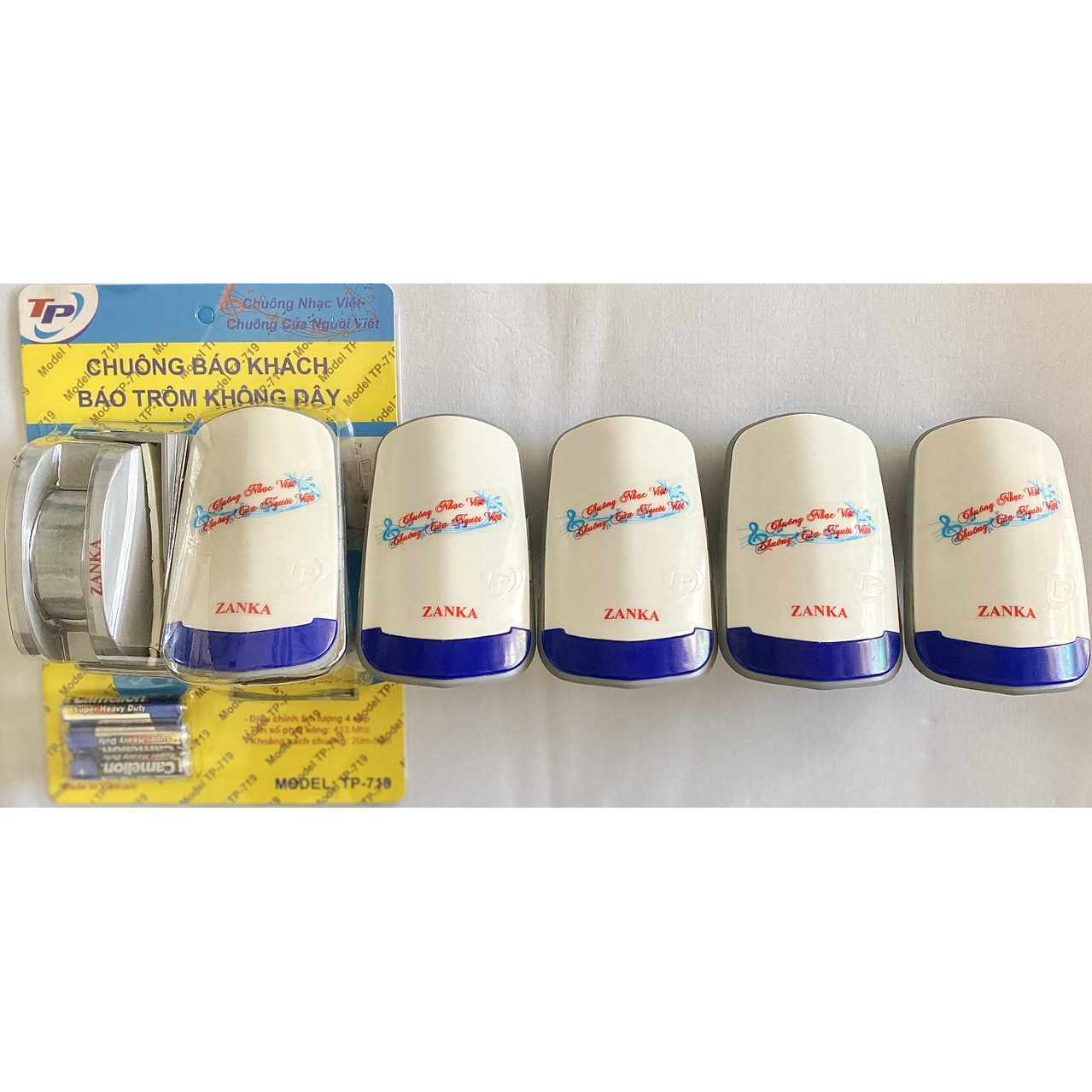 Bộ 5 Chuông 1 mắt hồng ngoại báo khách không dây Zanka TP719 ( Hàng Chính Hãng )