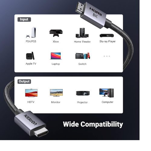 Cáp tín hiệu HDMI 2.1 dài 2M Ugreen 25910  8K@60Hz- Hàng chính hãng