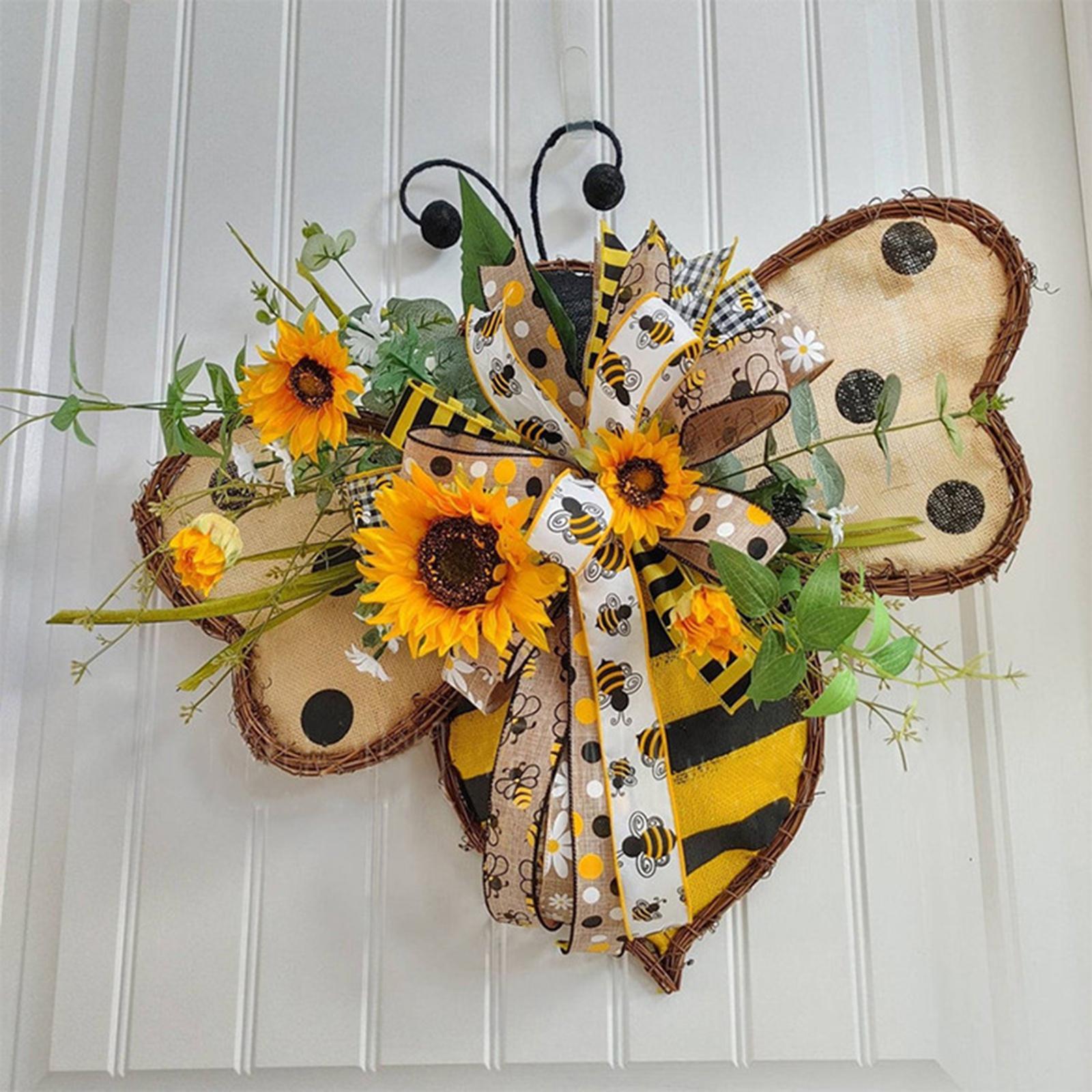 Sunflower Bee Wreath Spring Summer Wreath Honey Bee Decor for Window Decor