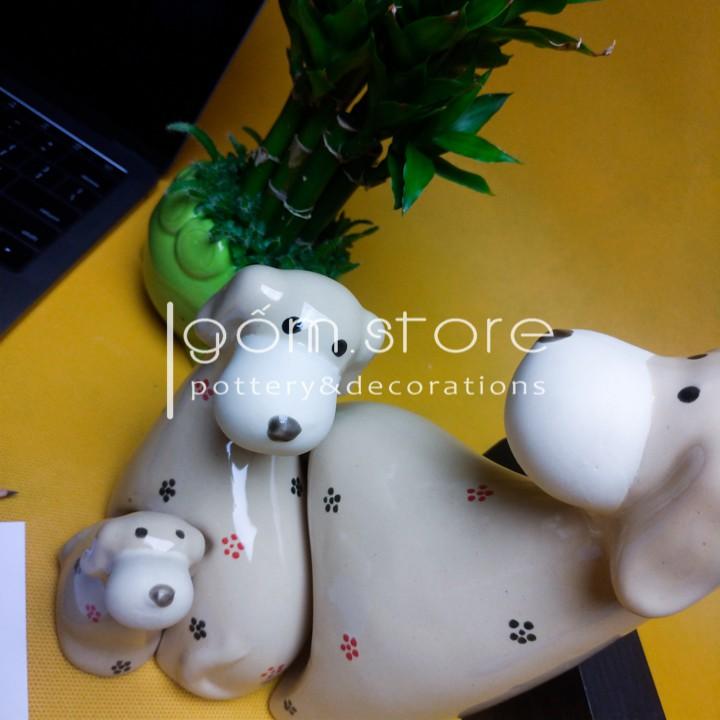 Gia đình nhà Chó đáng yêu gốm sứ Bát Tràng trang trí bàn làm v
