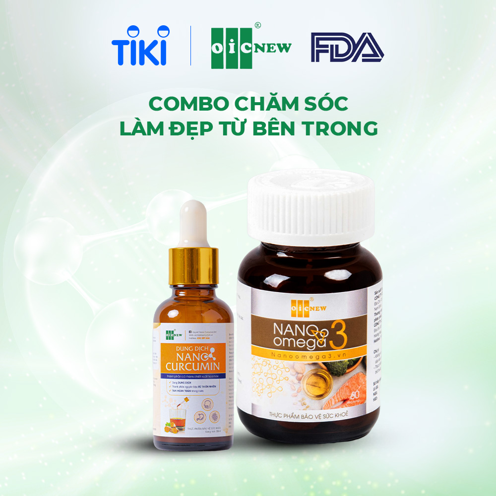 Combo Chăm Sóc Làm Đẹp Từ Bên Trong Dung Dịch Nano Curcumin OIC New Và Viên Uống Nano Omega3