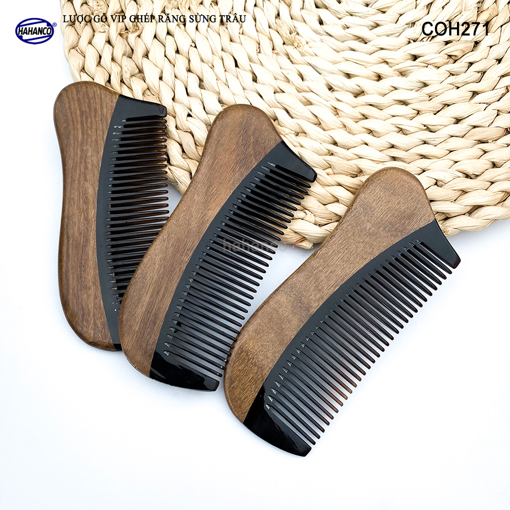 Lược Gỗ Thơm Ghép Răng Sừng Đen Cao Cấp HAHANCO (Đủ Mẫu) Kiểu Dáng Châu Âu- COH271