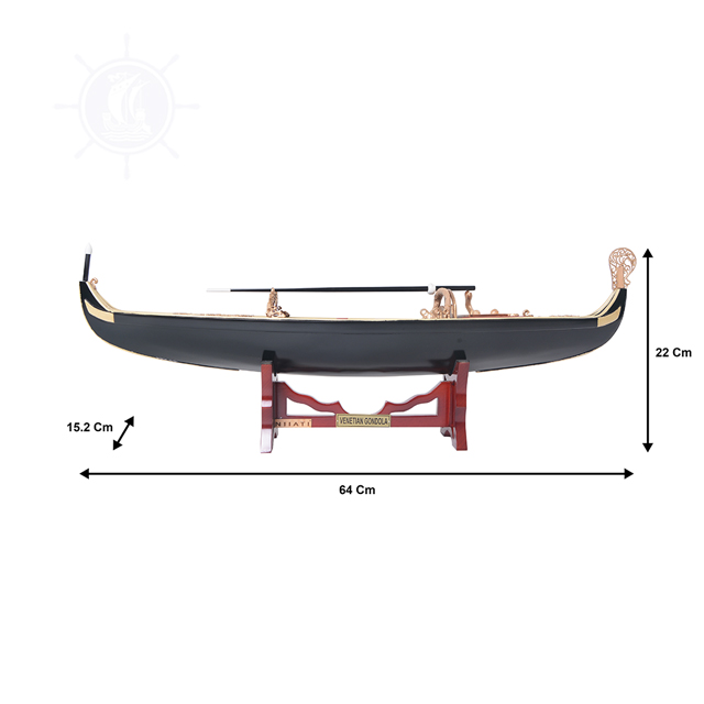 Mô Hình Thuyền Gỗ Venetian Gondola Painted Black/Red Dùng Để Trưng Bày /Trang Trí Dài 64 Cm