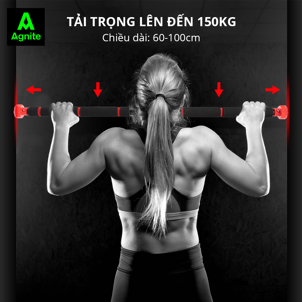 Xà Đơn Treo Tường Gắn Cửa Đa Năng Chịu Lực Độ Dài Tùy Chỉnh Giúp Bạn Tập Gym, Tập Cơ Bụng, Cơ Vai, Cơ Xô 60-140Cm Cao Cấp Agnite - Hàng Chính Hãng - Tập Luyện Tại Nhà Tay Cầm Bọc Đệm Chống Trượt