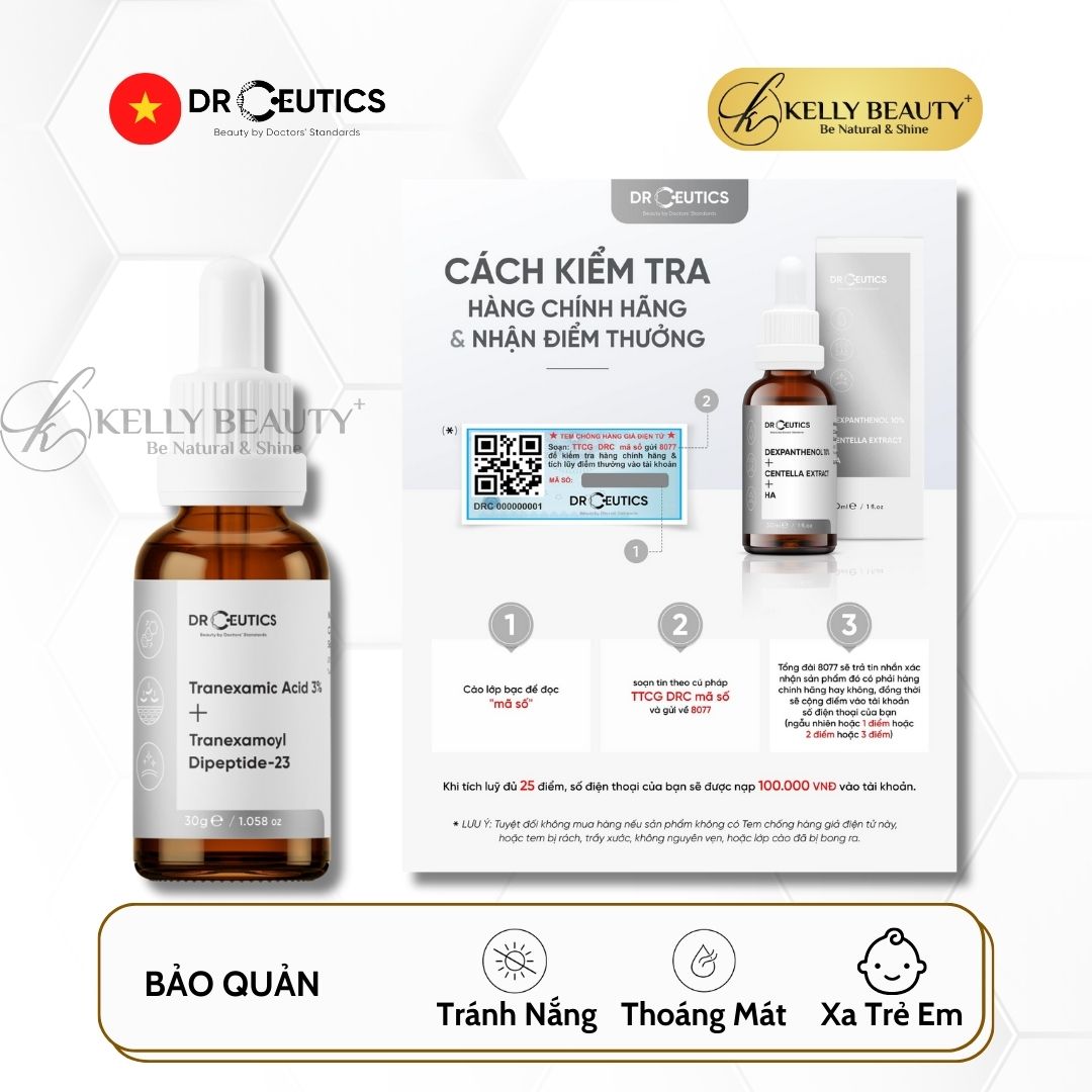Serum TXA DrCeutics - Giảm Thâm Đỏ, Mờ Nám Sạm, Sáng Da - Tranexamic Acid 3% + Tranexamoyl Dipeptide-23 | Kelly Beauty