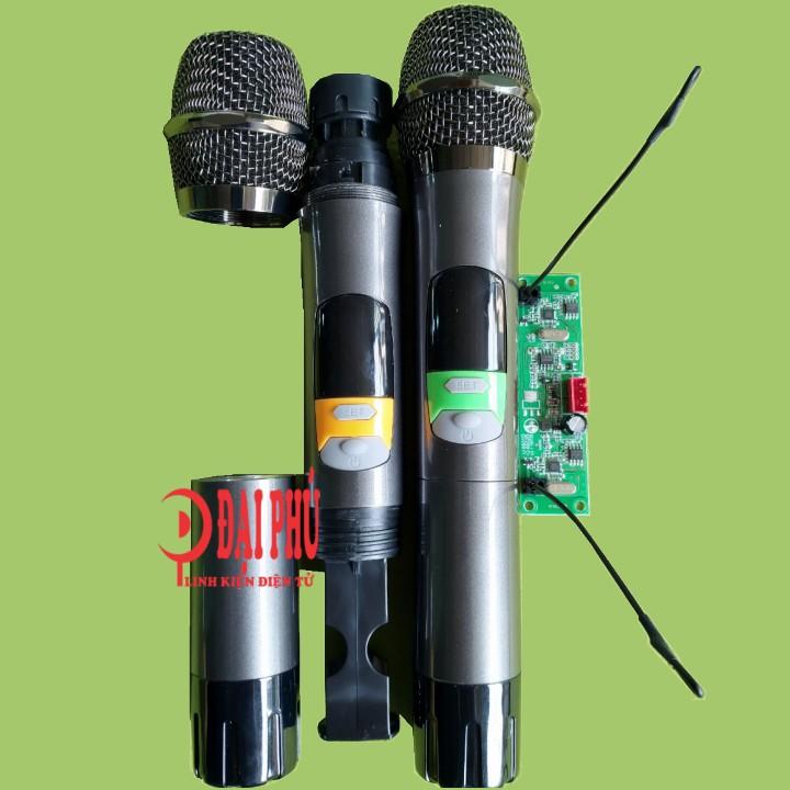 Micro không dây đôi UHF loa kéo mạch loa kéo - SET tần số - thân nhôm - phím bấm, micro cho loa kéo