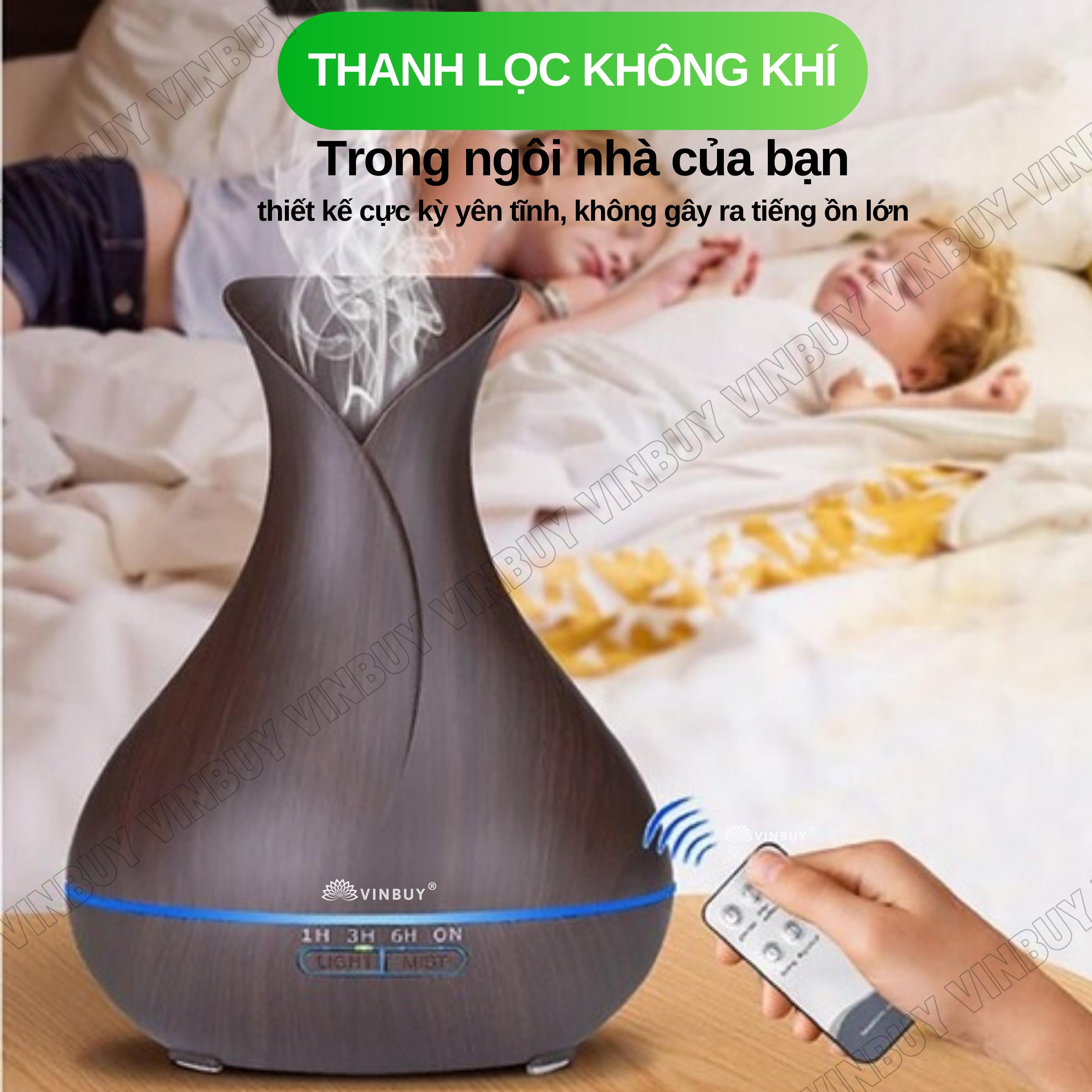 Máy xông tinh dầu VINBUY lục bình, máy khuếch tán phun sương tạo ẩm, máy xông tinh dầu phòng ngủ, spa, tự động, dung tích lớn led 07 màu - Hàng chính hãng