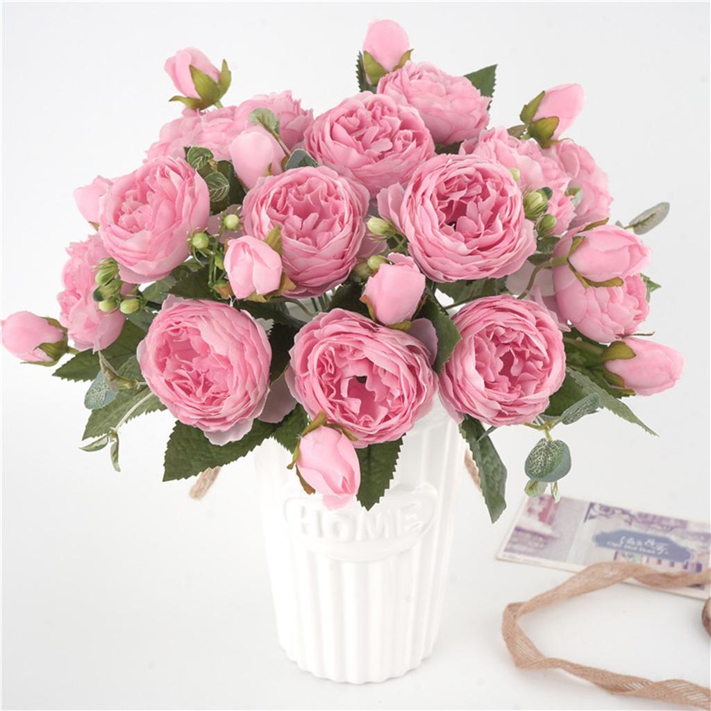 2X Artificial Silk Peony Bridal Bouquets for Wedding Home Decoration Pink