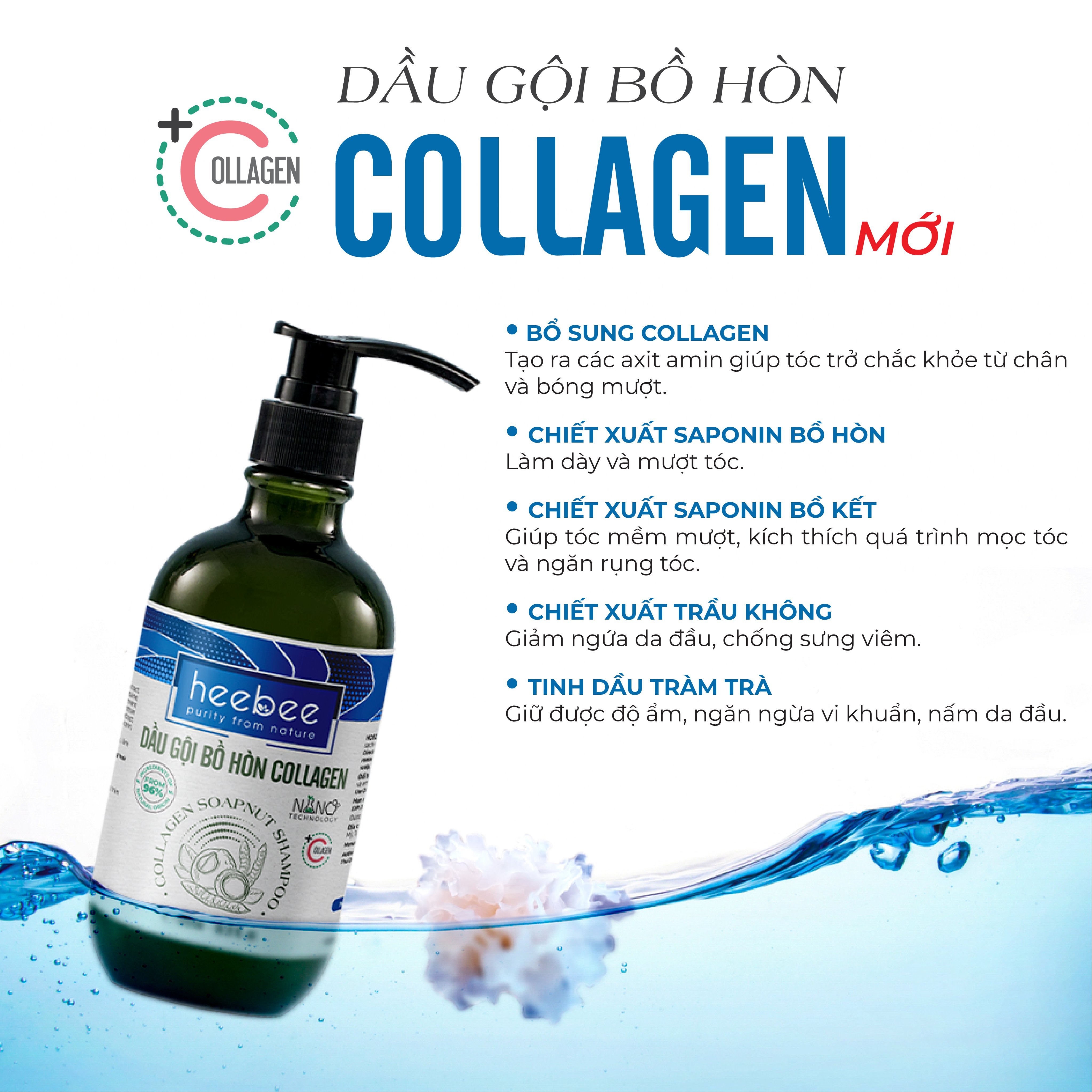 Dầu gội Bồ Hòn Collagen phục hồi tóc hư tổn, ngăn gàu, giảm ngứa - Soapnut Shampoo - Hương Thảo Nguyên 500ml