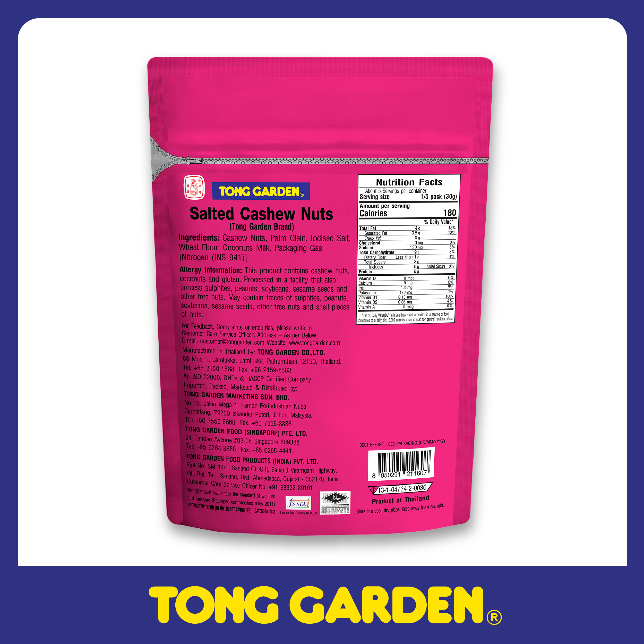 HẠT ĐIỀU RANG MUỐI TONG GARDEN TÚI 160G