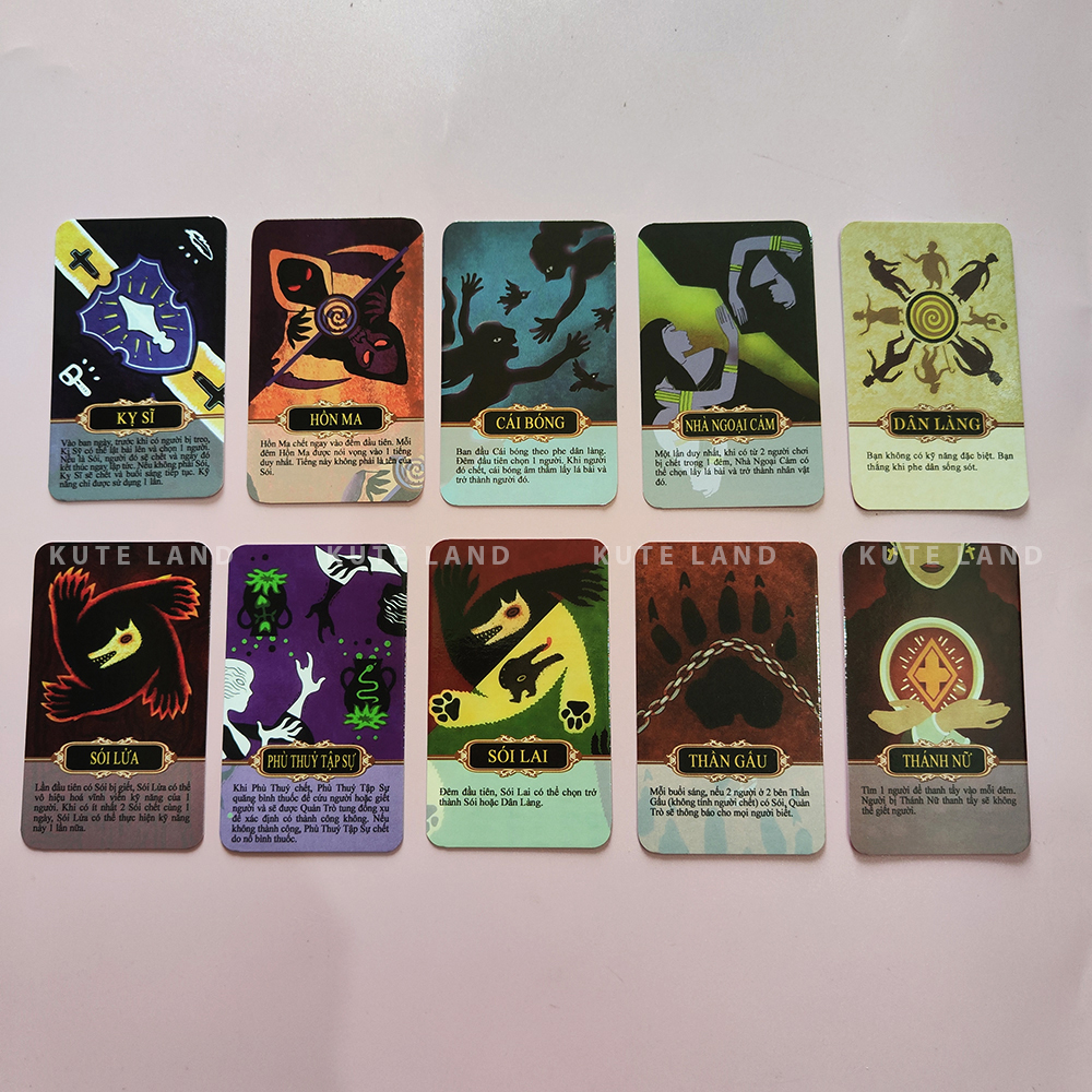 Bộ Bài Ma Sói Characters Mở Rộng Board Game 10 lá dành cho 7 đến 20 người chơi chất liệu cứng dày gọn gàng