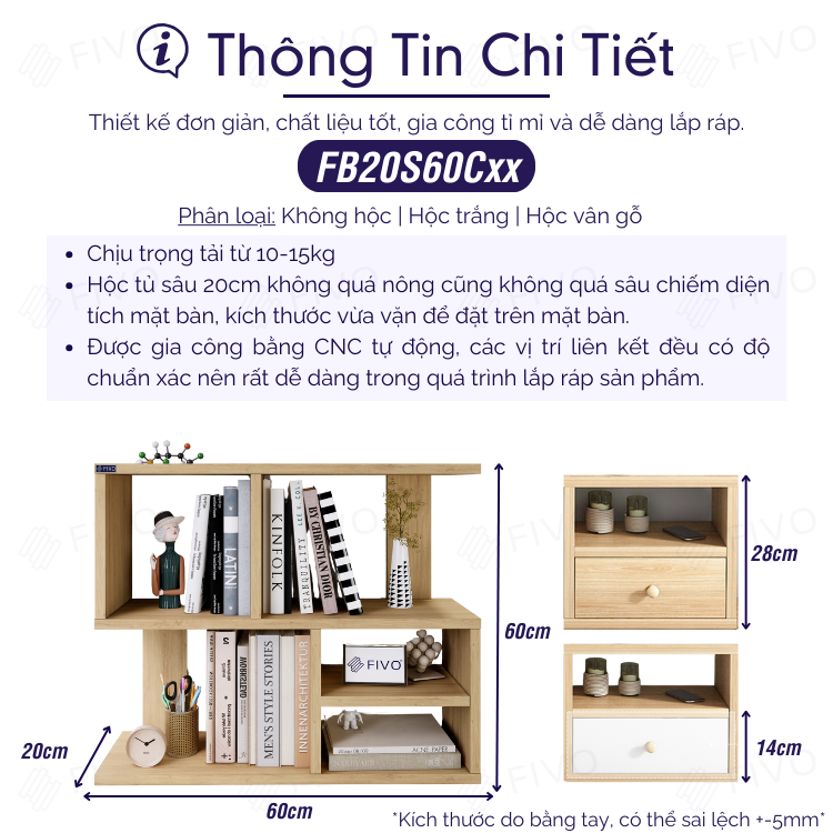 Kệ Sách Để Bàn Làm Việc Bàn Học Cao Cấp FIVO FB20, Dày Dặn, Chắc Chắn, Có Hộc Tủ, Phù Hợp Làm Kệ Trang Trí