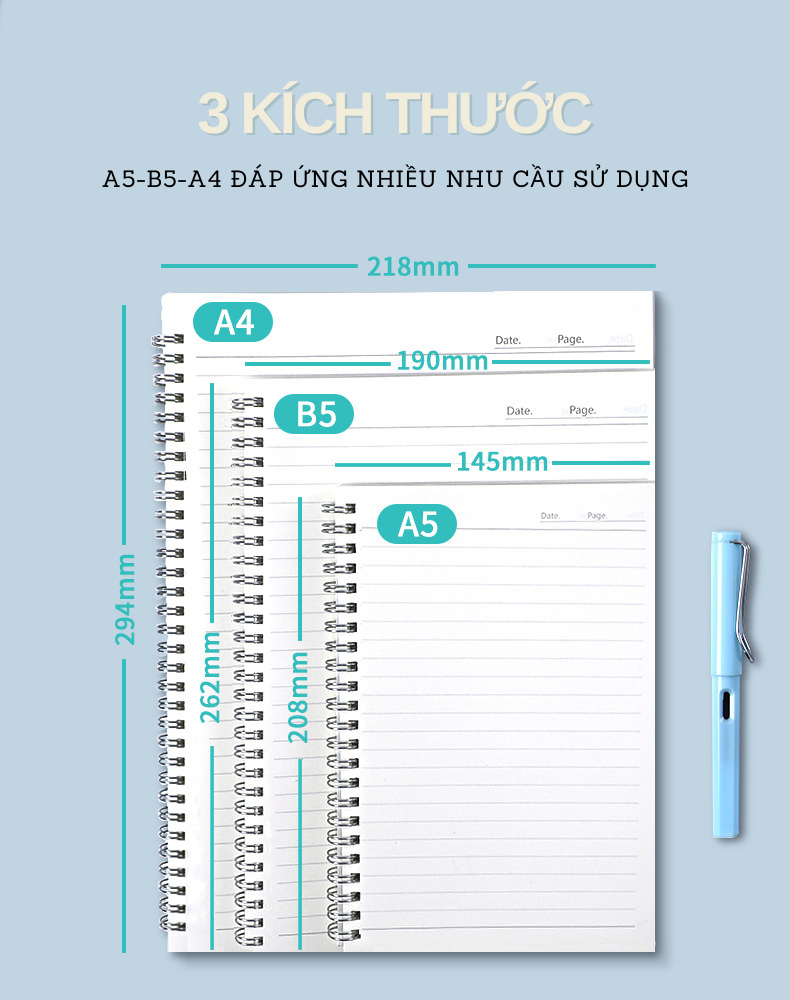 Sổ tay ghi chép / sổ lò xo ghi chép hằng ngày A5 - B5 - A4 80 trang – giấy kẻ ngang