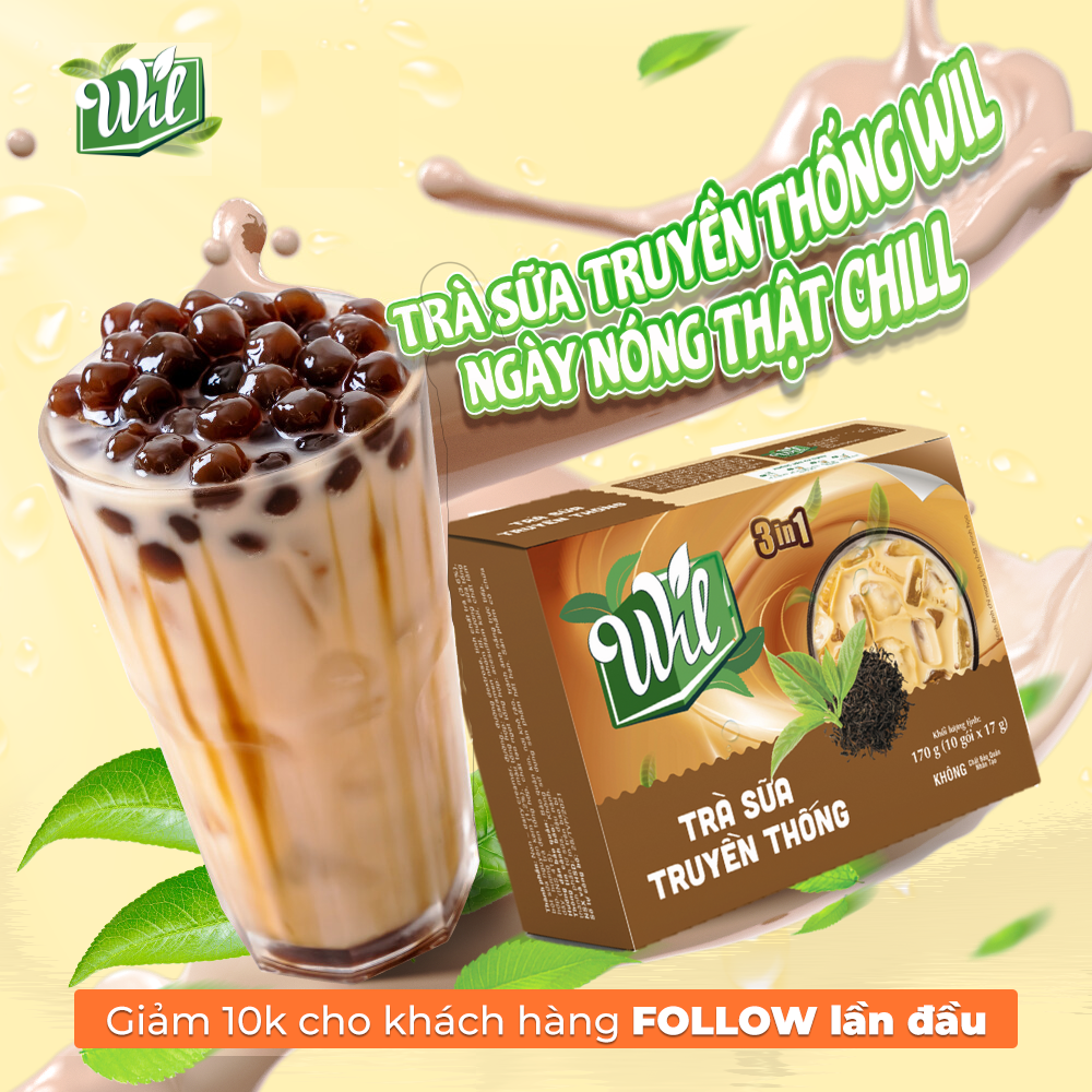 Trà sữa hòa tan vị truyền thống WIL bổ sung năng lượng thư giãn hộp 170g