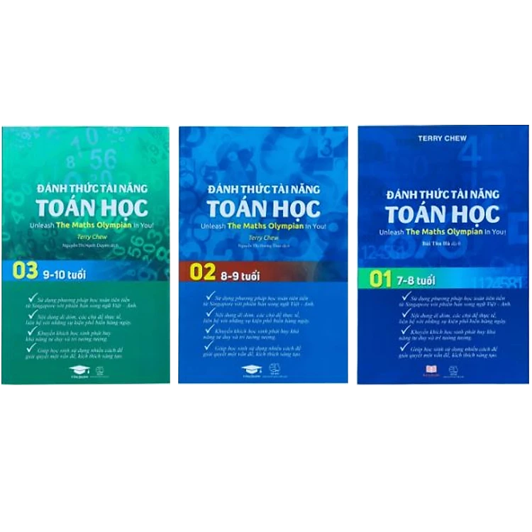 Combo sách đánh thức tài năng toán học 1, 2, 3, tổng hợp kiến thức toán học lớp 1 đến lớp 3 - Á Châu Books, bìa mềm in màu