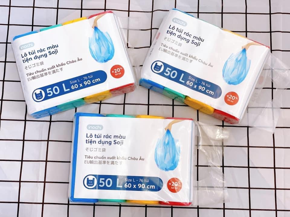 Lô 4 cuộn túi rác tiện dụng nhiều màu Inochi Soji