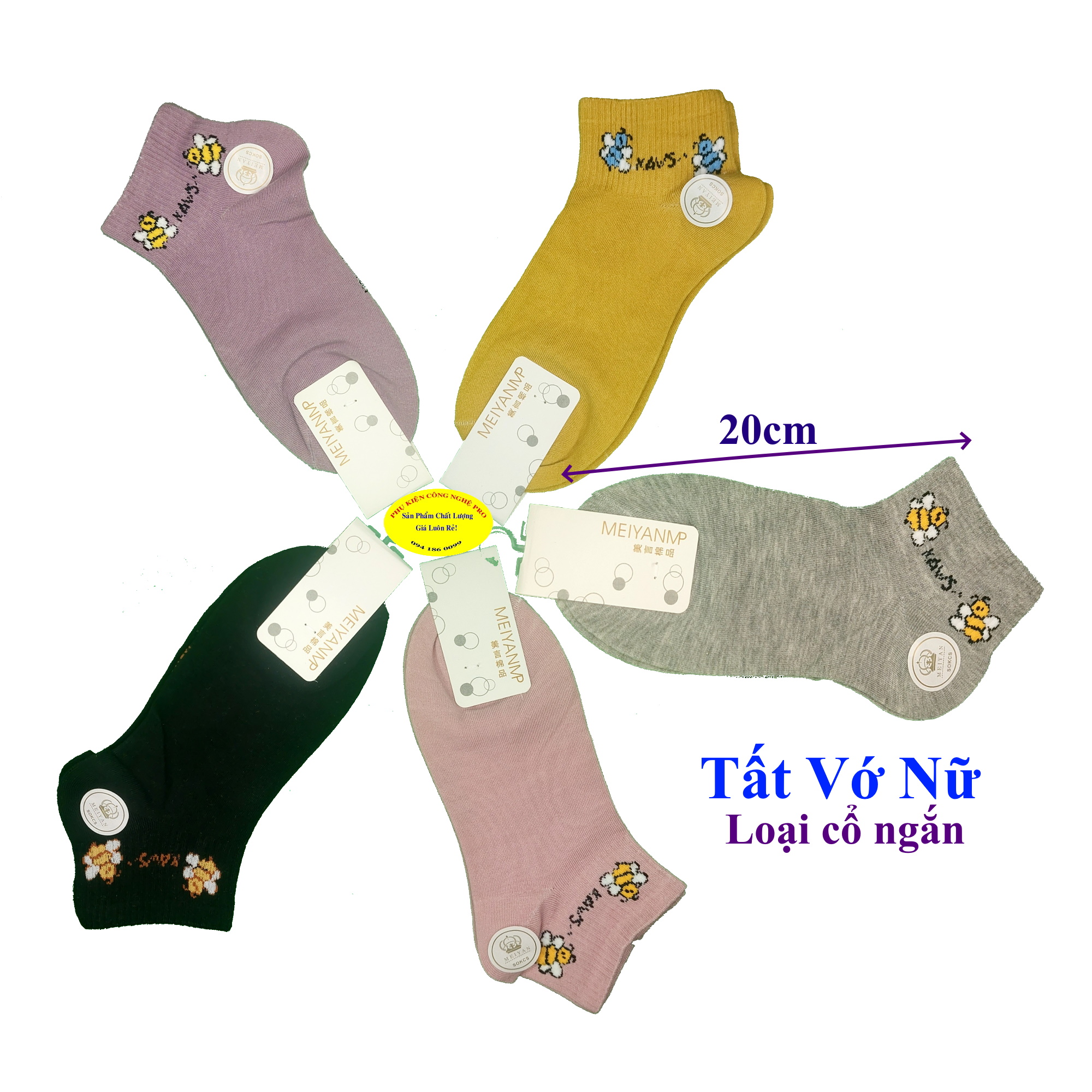 TẤT VỚ NỮ Loại cổ ngắn In hình 2 bé ong Thương hiệu MEIYANMP Chất liệu Cotton Co giãn, Thoáng mát, Bảo vệ đôi chân