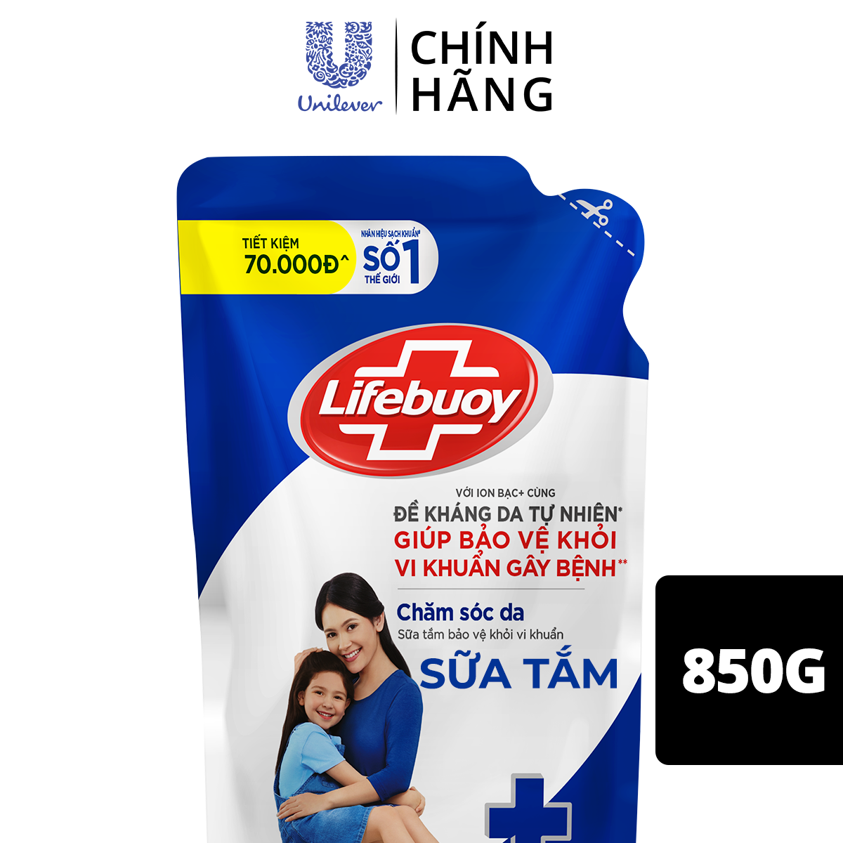 Sữa Tắm Lifebuoy Sạch Khuẩn Chăm Sóc Da Ngăn Ngừa Vi Khuẩn Lây Lan Với Ion Bạc+ Hỗ Trợ Cùng Đề Kháng Da Tự Nhiên Túi 800G