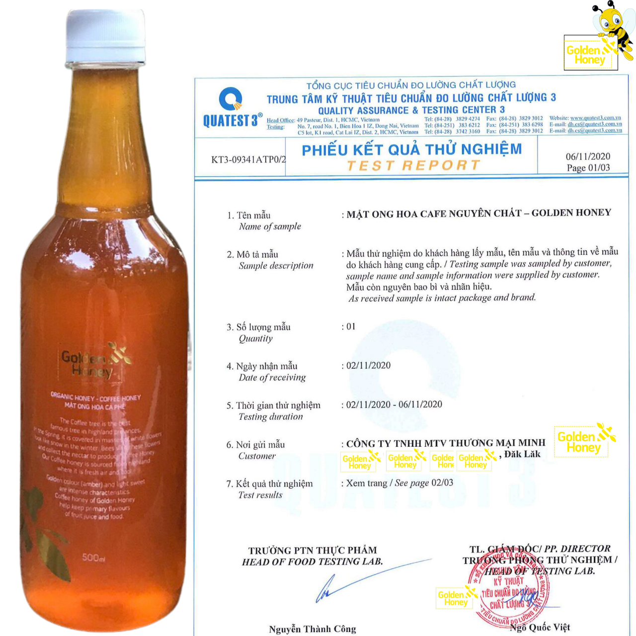 Mật Ong hoa cà phê nguyên chất Golden Honey - tăng sức đề kháng, giảm ho, viên họng, dưỡng ẩm da và môi cang bóng mịn màng - Massel Official