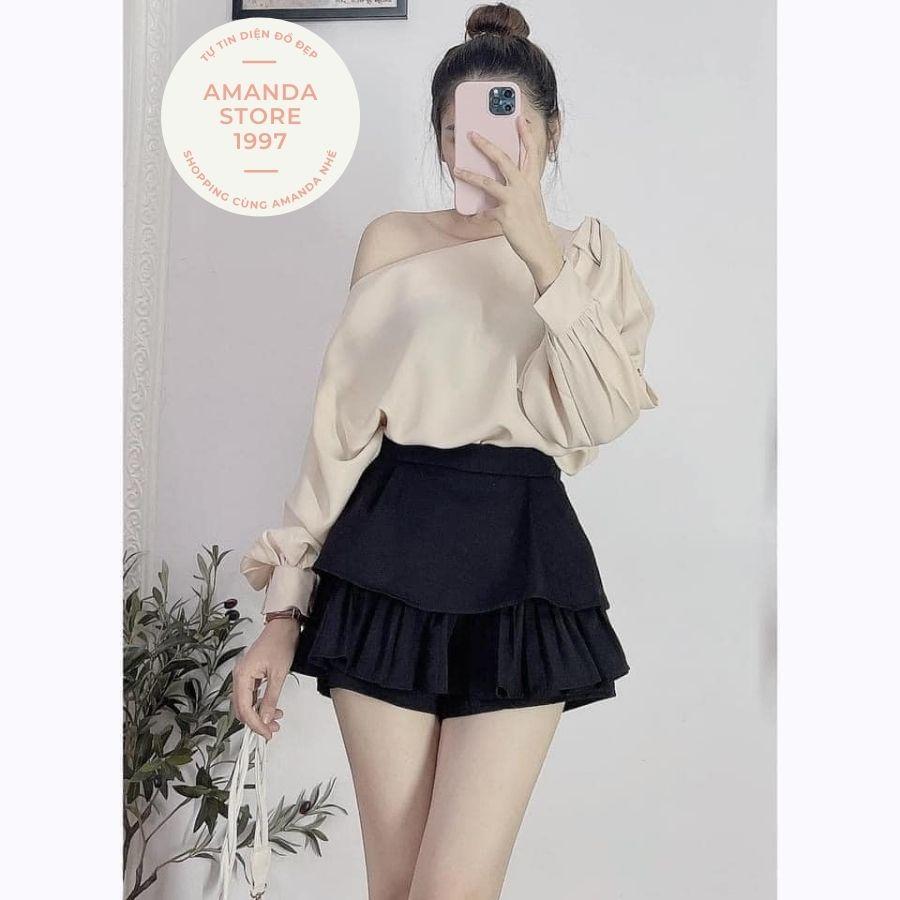 Áo sơ mi nữ dài tay trễ vai cúc ngọc kèm nơ sang chảnh chất lụa mặc siêu mát. Sơ mi dài tay bồng rớt vai điệu đà