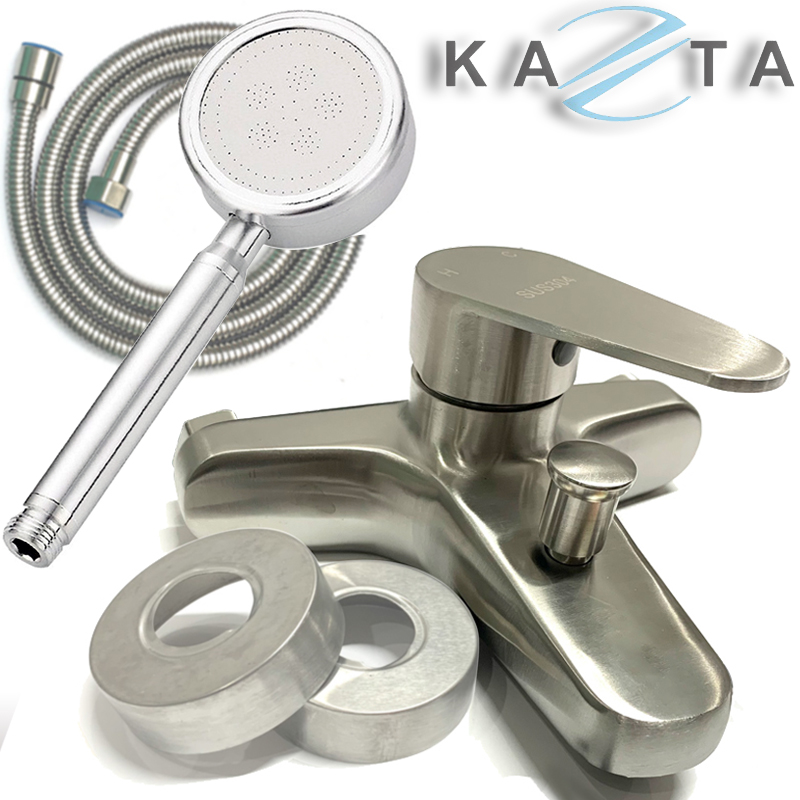 Combo Thiết Bị Nhà Tắm Cao Cấp KAZTA KZ-CBT12: Bồn Cầu Xả Xoáy Nắp Êm-Lavabo Đặt Bàn Đá-Sen Tắm Nóng Lạnh Inox 304-Kèm Bộ Phụ Kiện Nhà Tắm