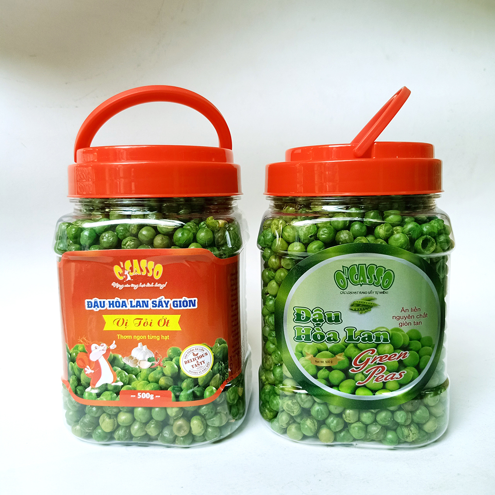 Combo 1kg Đậu Hòa Lan Sấy Giòn Vị Tỏi Ớt_Đậu Hòa Lan Sấy Giòn Vị Muối O'Casso