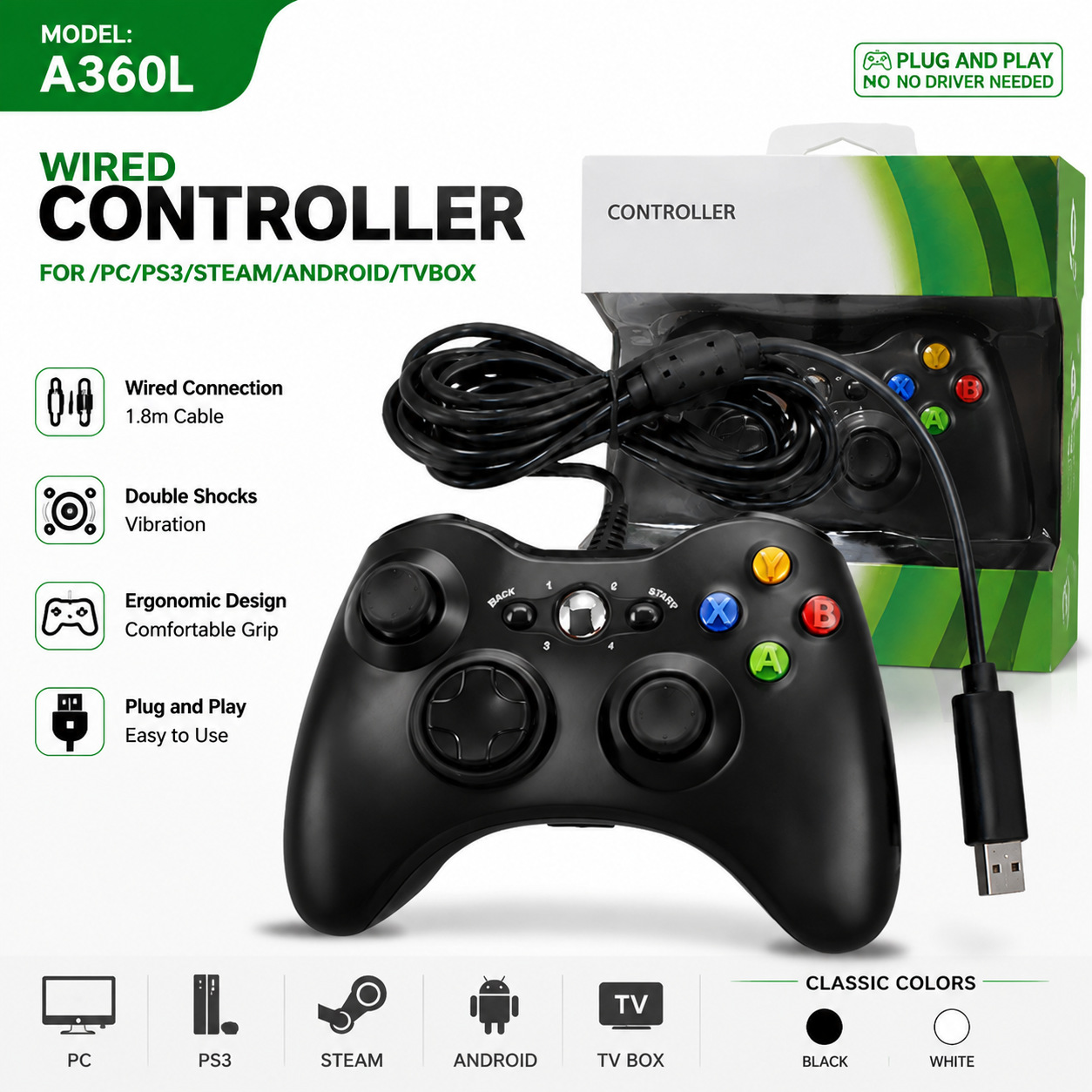 Tay Cầm Chơi Game Có Dây 360° TGZ TA360L – Rung Kép, Kết Nối USB, Tương Thích PC, Android, PS3, TVi Box - miếng lót chuột