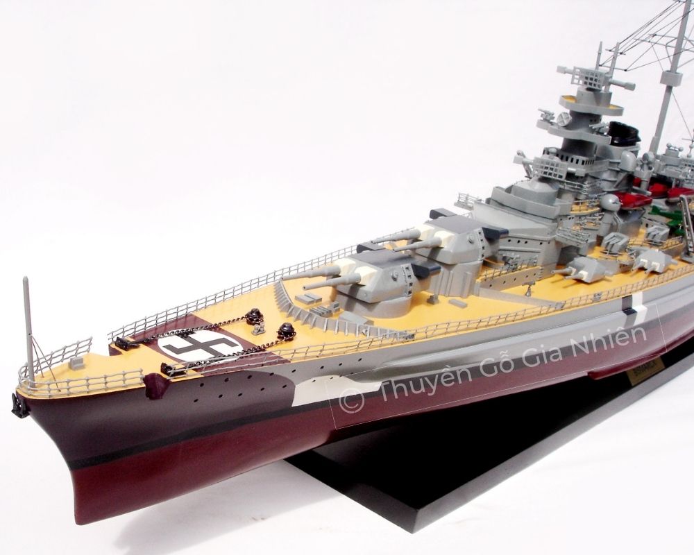 Mô Hình Thuyền Gỗ Phong Thủy Dạng Thuyền Chiến BISMARCK Chính Hãng Hàng Xuất Khẩu Chất Lượng Cao