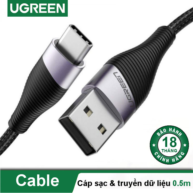 Dây cáp sạc và truyền dữ liệu, dài 0.5-2m UGREEN ED022 cổng USB type C, hỗ trợ sạc nhanh dòng 3A, vỏ bện nylon - Hàng nhập khẩu chính hãng