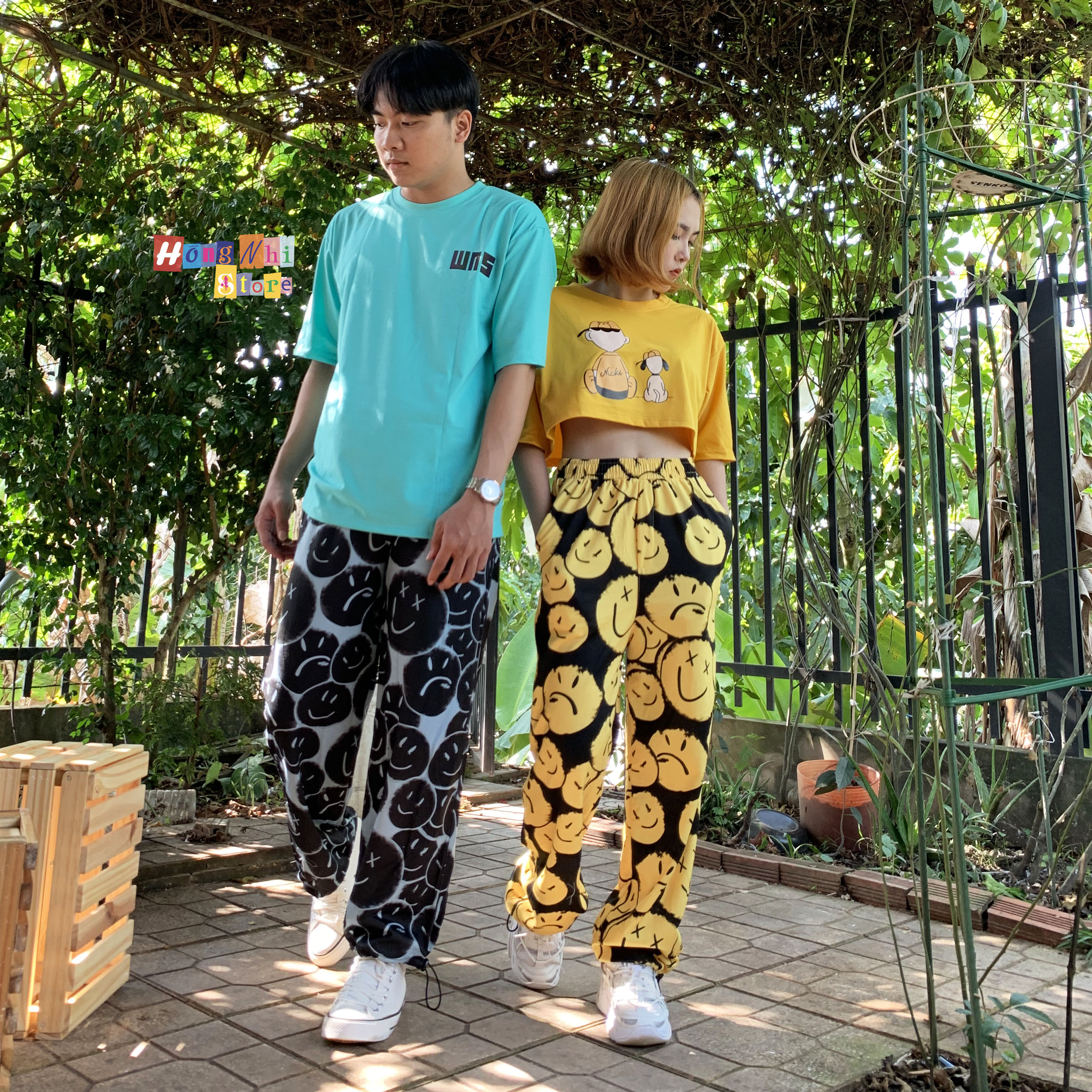 Quần Jogger 3D Mặt Cười Ulzzang Unisex Jogger Loang Màu Dây Rút Lai Ống Rộng V2 - MM