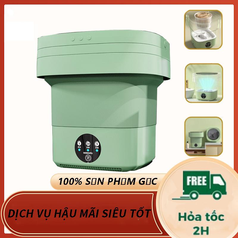 Máy giặt mini cao cấp gấp gọn tự động thông minh vắt khô khử khuẩn bằng ánh sáng xanh Blue Ag tiện lợi phù hợp với mọi g