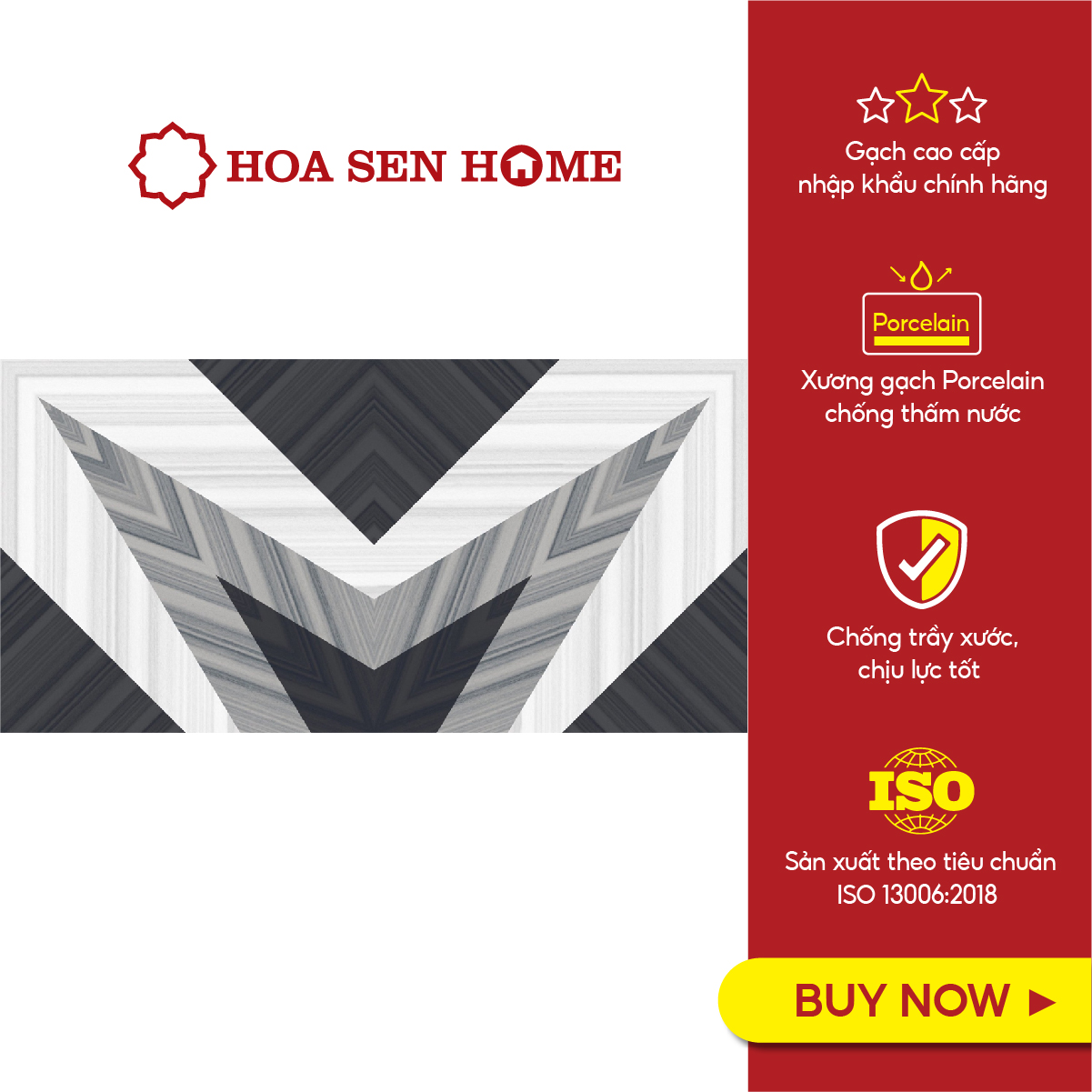 Gạch men ốp tường LUSTRA INEMB0601200059 họa tiết Chevron hiện đại, phong cách, độ hút nước dưới 0.5%, kích thước 600mmx1200mm, thùng 2 viên - Hàng chính hãng