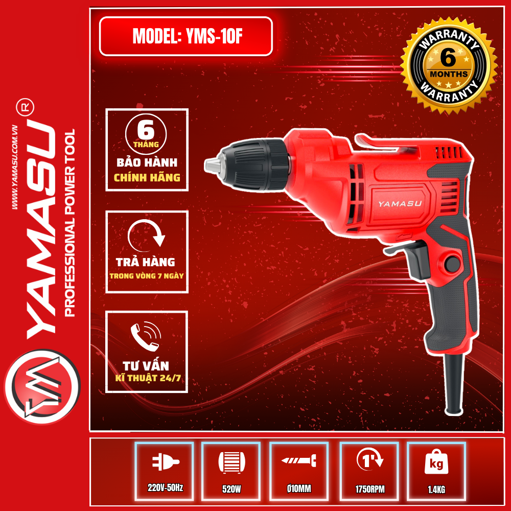 MÁY KHOAN BẮT VÍT 500W 10MM YMS-10F YAMASU - HÀNG CHÍNH HÃNG