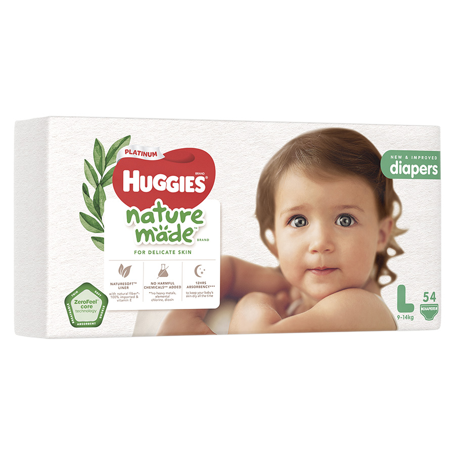 Tã Dán Siêu Cao Cấp Huggies Platinum Naturemade L54 (54 Miếng)