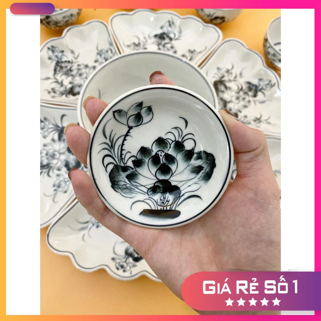 Bộ bát đĩa sứ, bộ đồ ăn mặt trời hoa sen đen tuyền cao cấp