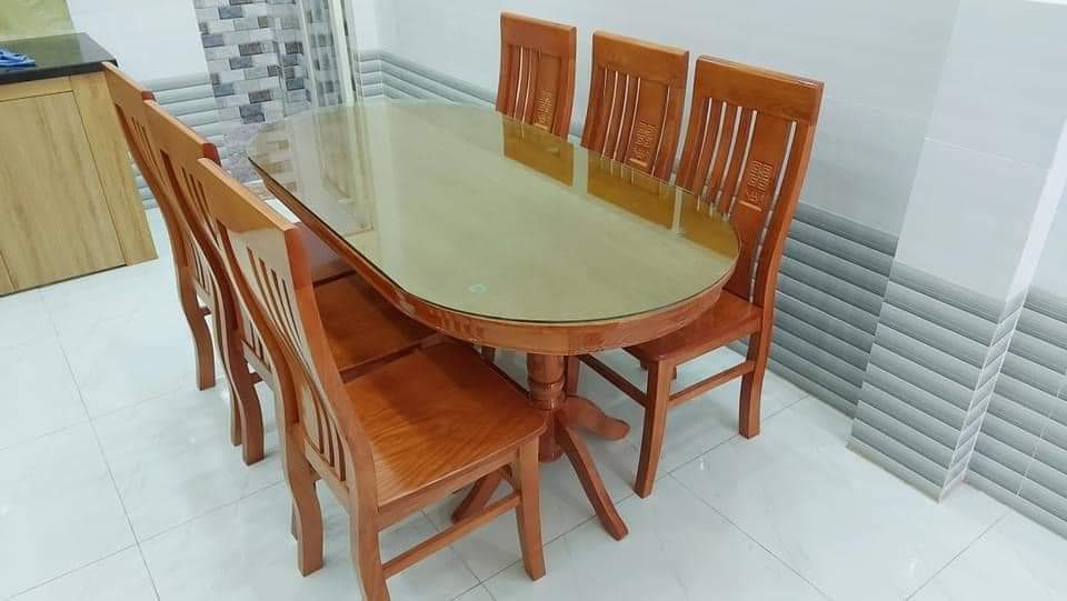 Bộ bàn ăn hình bầu dục 6 ghế màu cánh dán