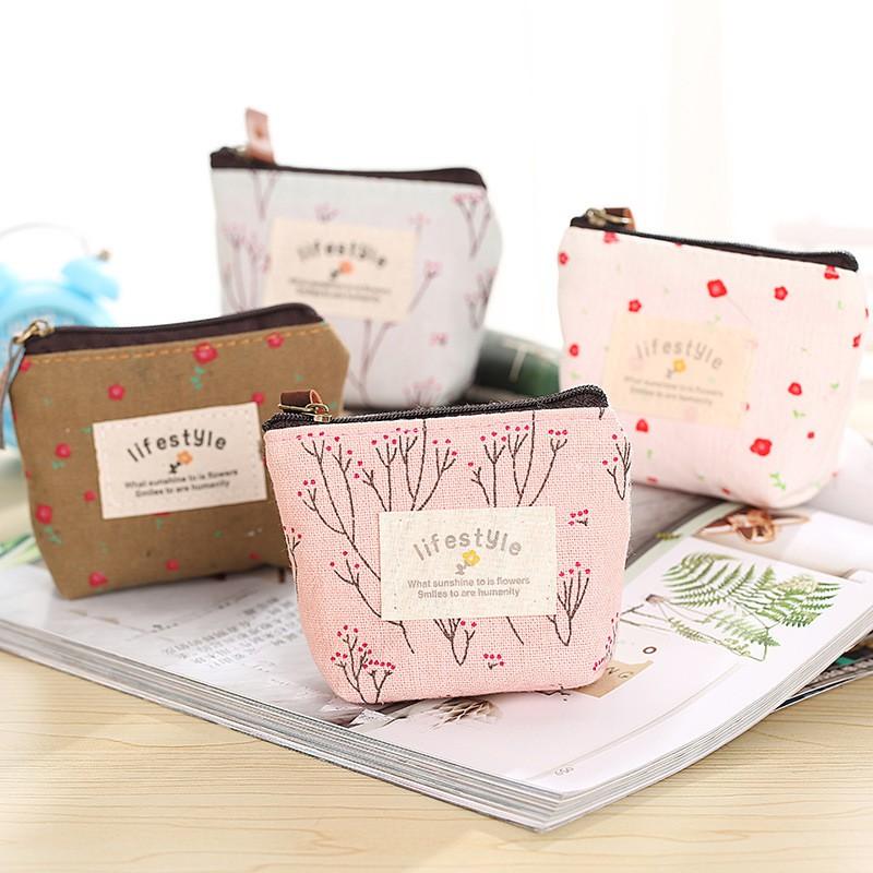 Ví Nữ Mini Vải Canvas Kích Thước 9x9cm Đựng Son - Bóp Mini Đựng Vé Xe, Chìa Khóa Tiện Lợi